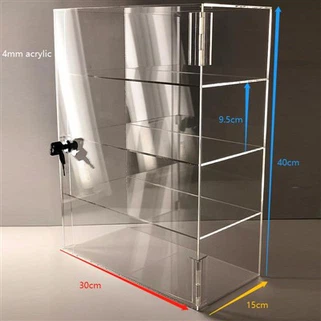 Vitrina acrílica de cuatro capas con cerradura